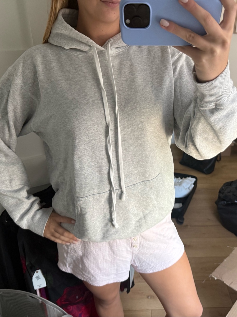 Brandy Melville Light Gray Hooded Pullover Sweatshirt